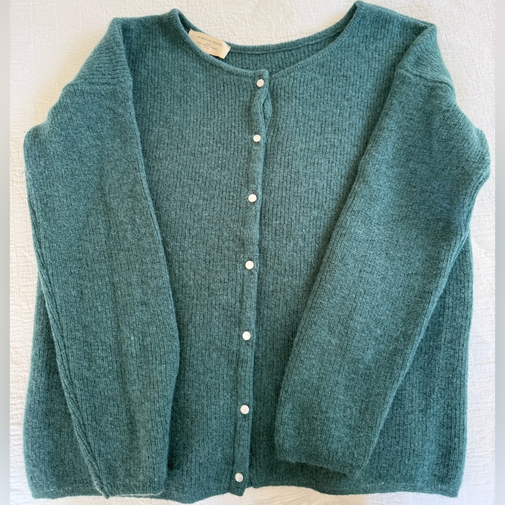Sezane Teal Green Button-Front Fuzzy Knit Cardigan - Picture 4 of 4
